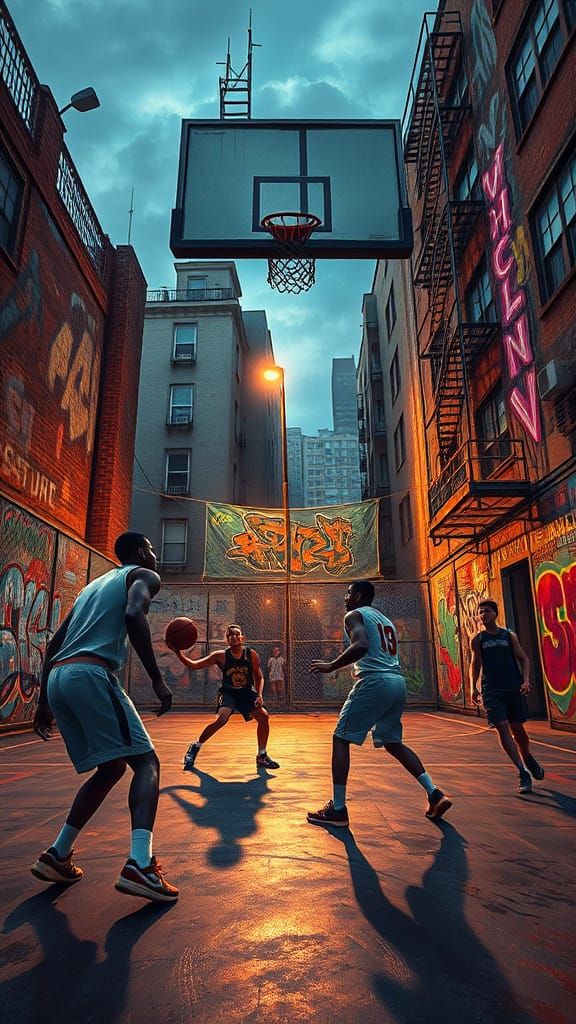 1980s Bronx Street Basketball Game Concept Art