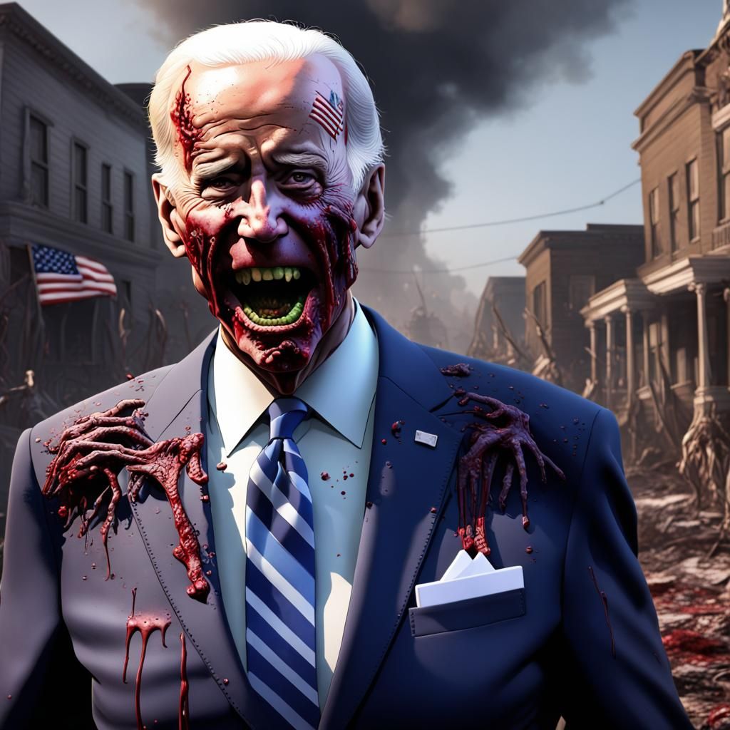 Joe Biden Reimagined as a Zombie in Detailed Painting