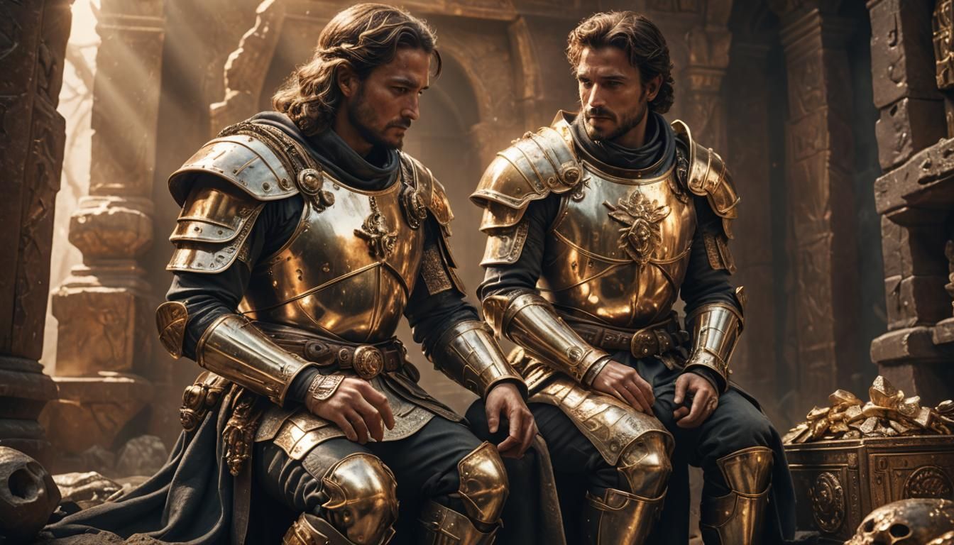 Conquistador Kneeling on Treasure in Sci-Fi Temple