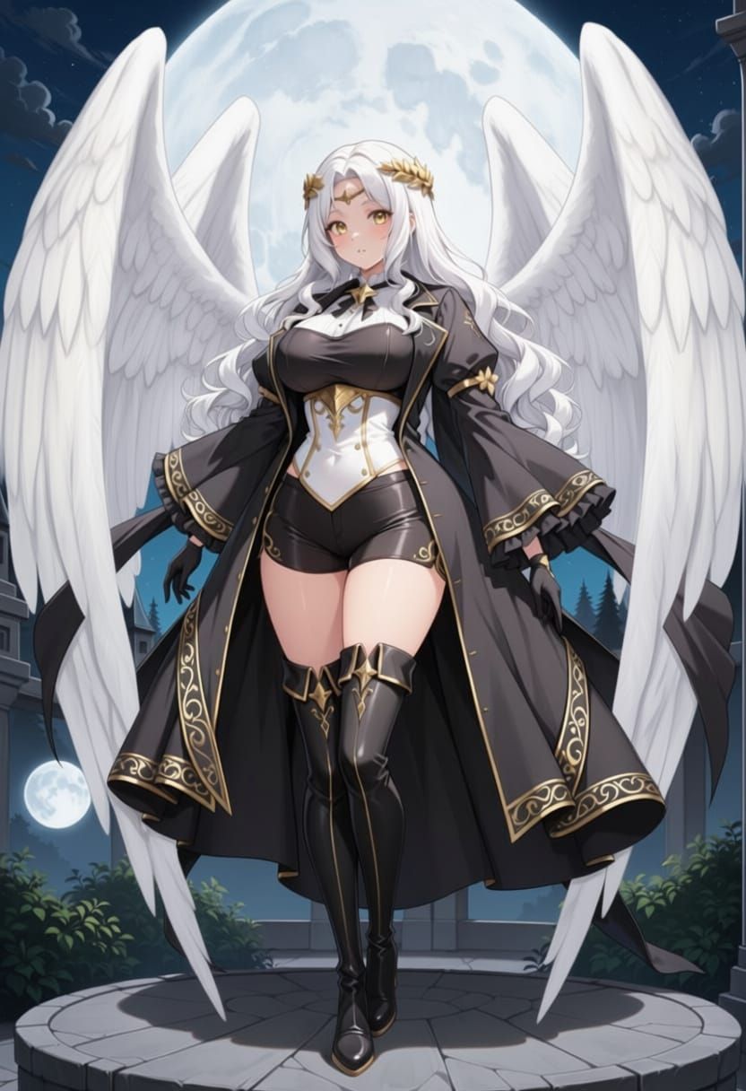 Angel Gabriel with Moon and White Wings in Gothic Style