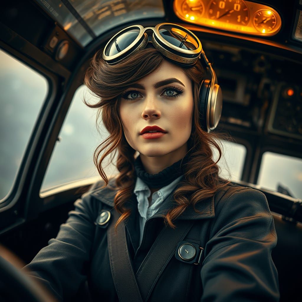 Steampunk Goddess Pilot in Epic 8K Battle