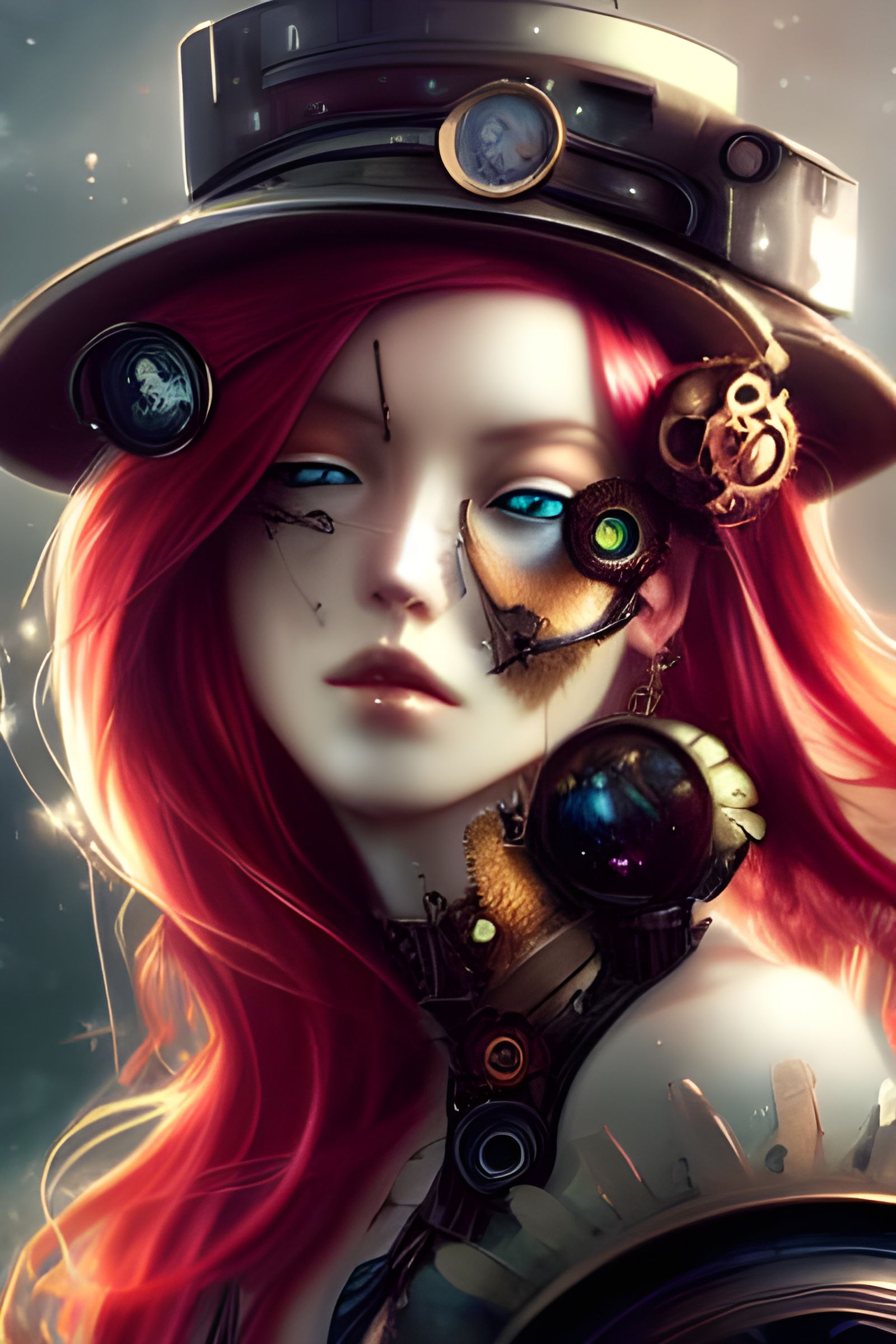 Gothic Steampunk Goddess with Red Hair