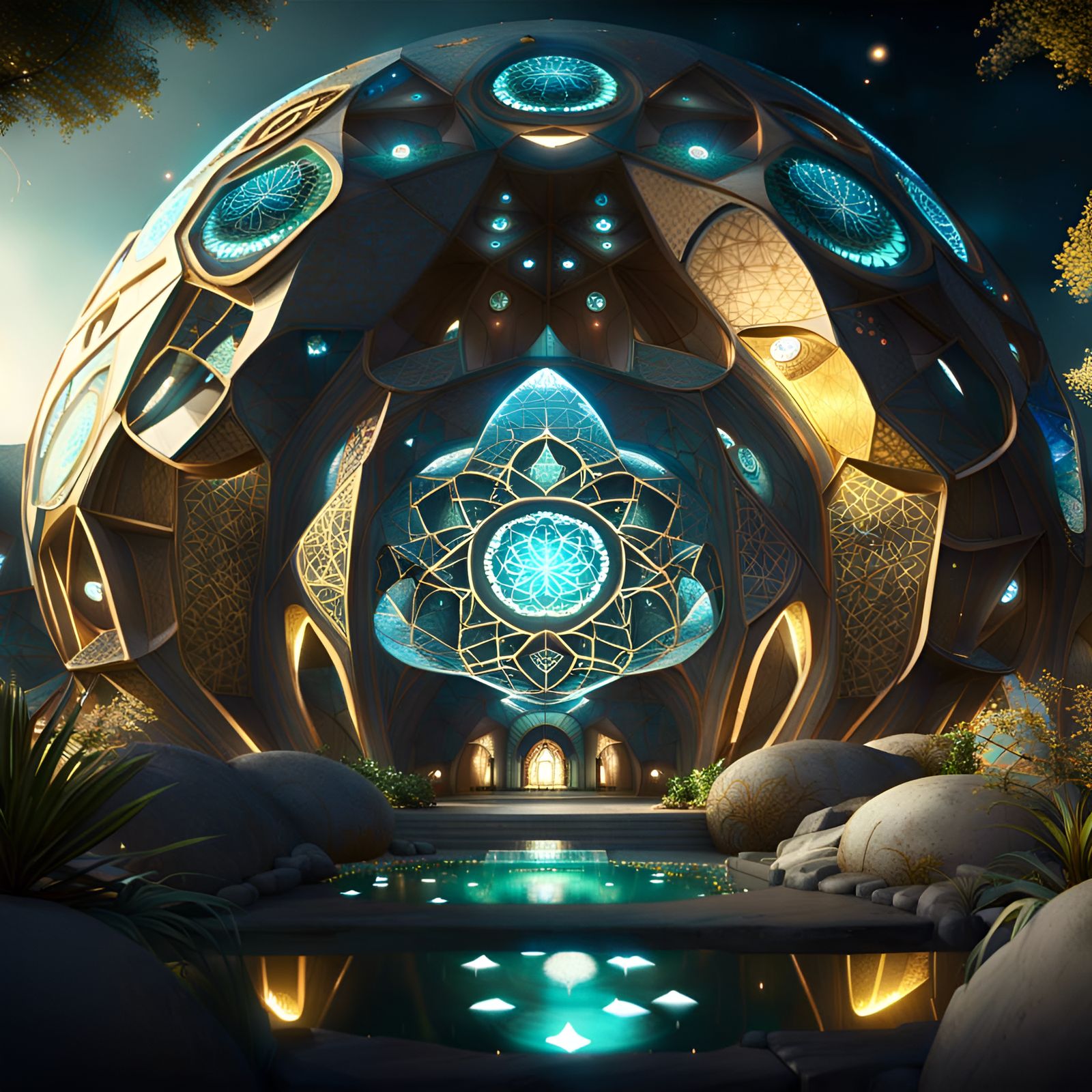 Agartha's Crystalline Towers: A 3D Rendered Vision