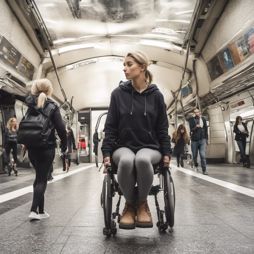 Young Woman in Wheelchair on Paris Metro