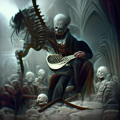 Sinister Skeleton Guitarist in Horror Art Style