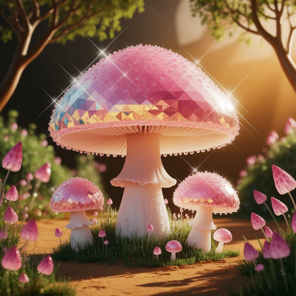 Enchanted Forest: Colossal Crystal Pink Mushroom