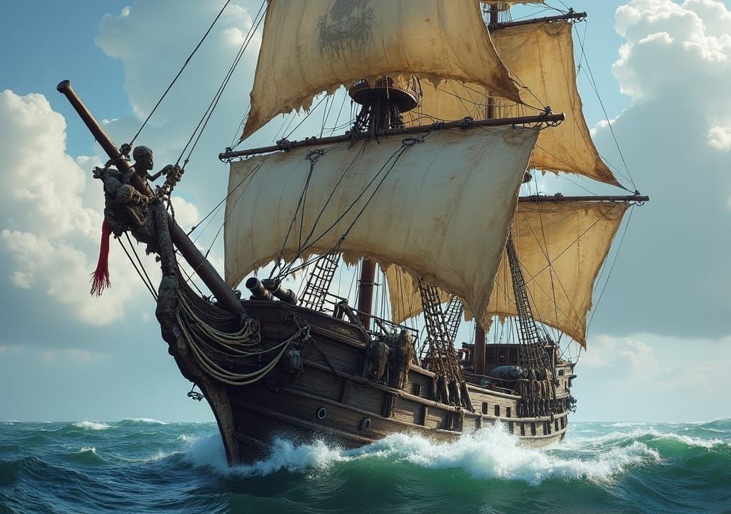 Majestic Pirate Ship Cuts Through Choppier Waters, Menacing....