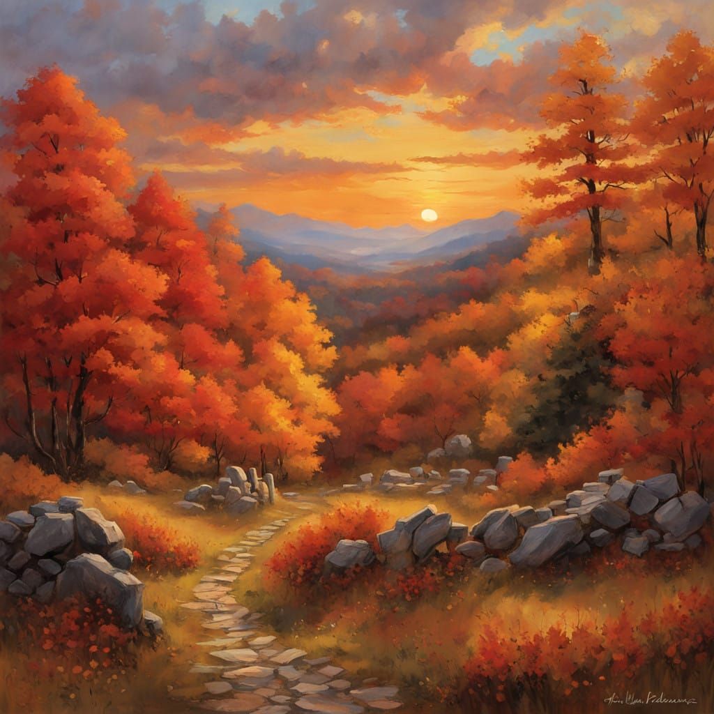 Autumn Sunset Landscape in Warm Hues