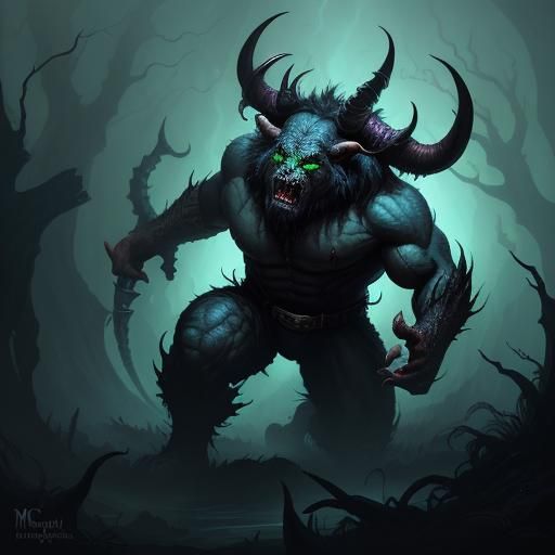 Dark Fantasy Poison Bull in Misty Forest