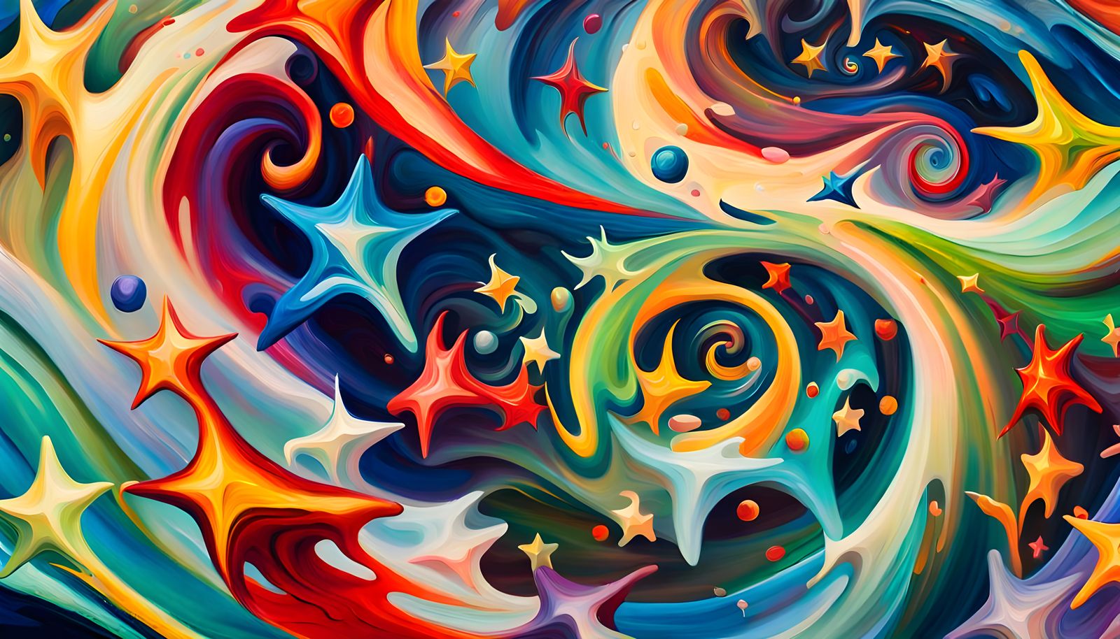 Iridescent Abstract Stars in Expressionist Impasto Style