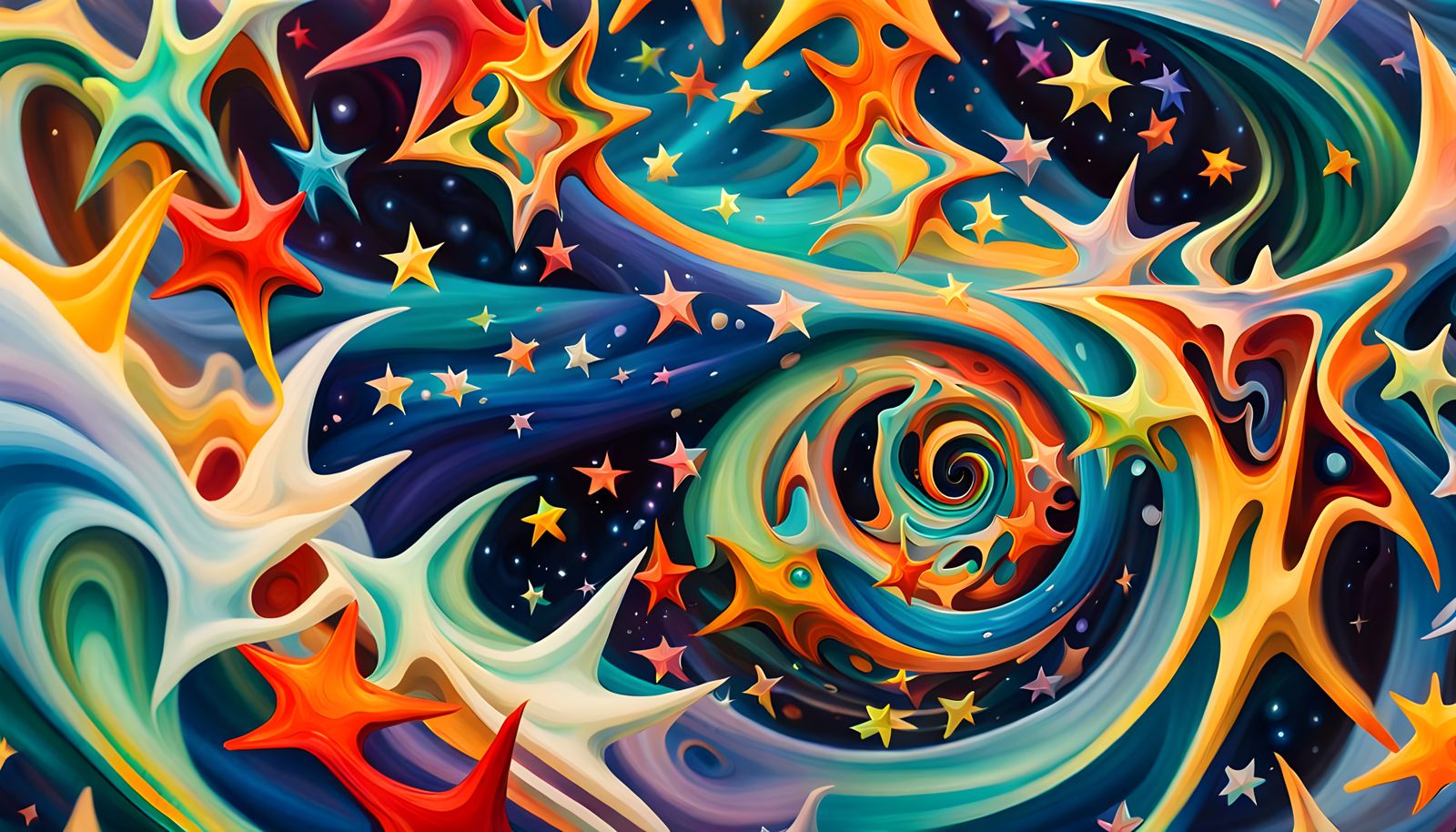 Iridescent Stars Forming from Magnetic Waves as Impasto Pain...