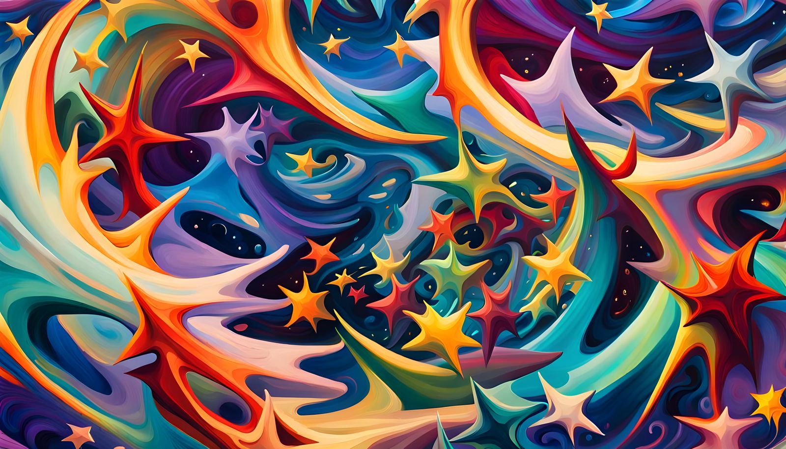 Iridescent Stars in Abstract Expressionist Style