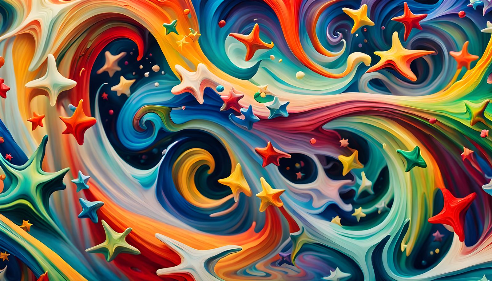 Iridescent Stars Forming in Abstract Expressionism Style