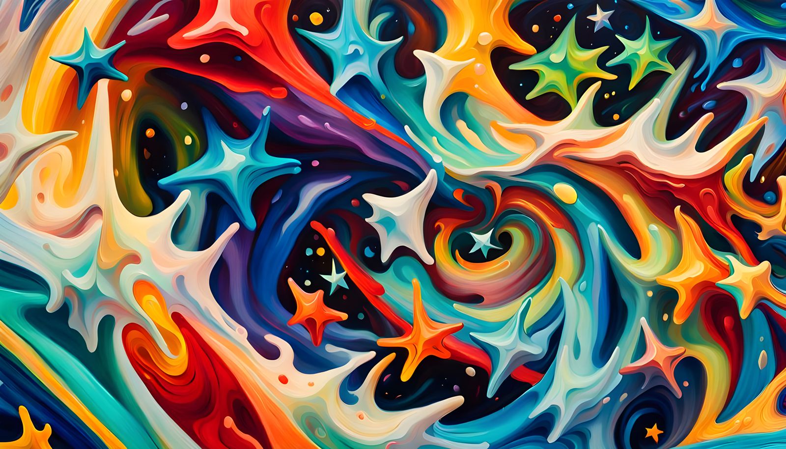 Iridescent Stars in Abstract Expressionist Oil Painting