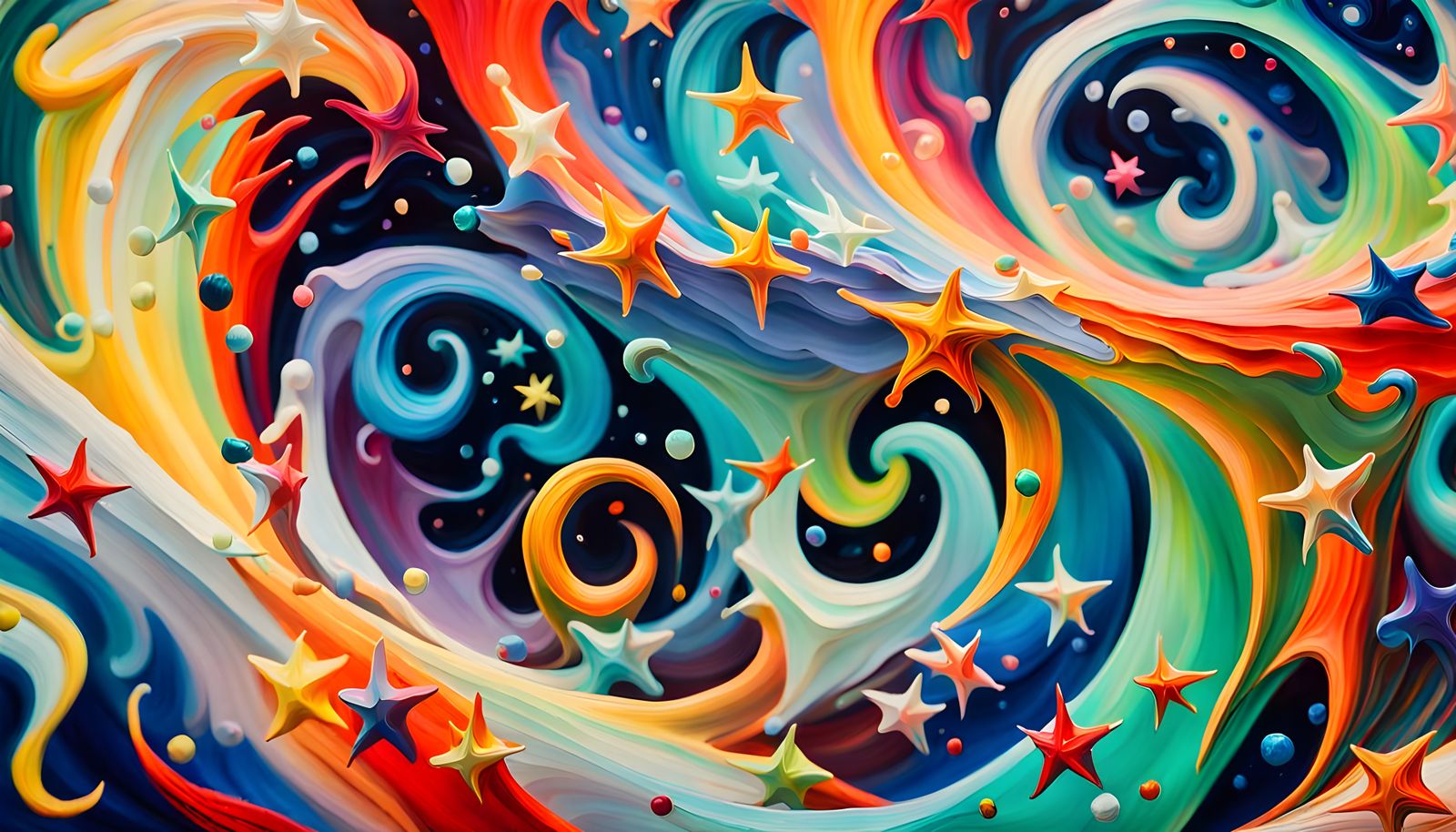 Iridescent Stars Formed From Magnetic Waves, Abstract Expres...