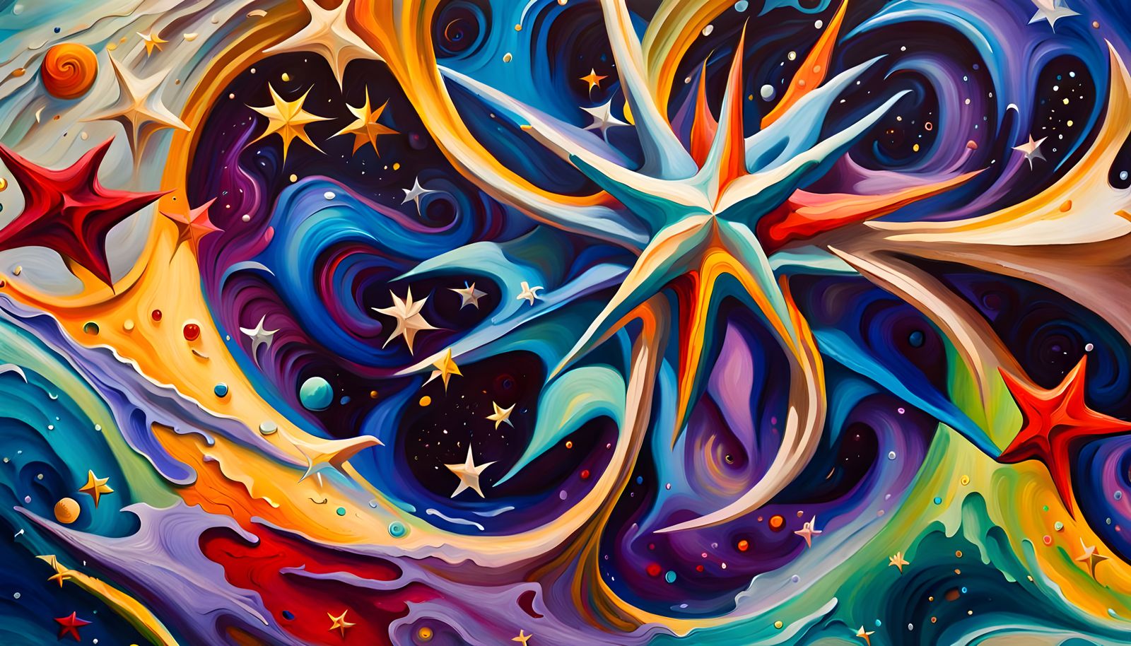 Iridescent Abstract Stars in Expressionist Oil Painting