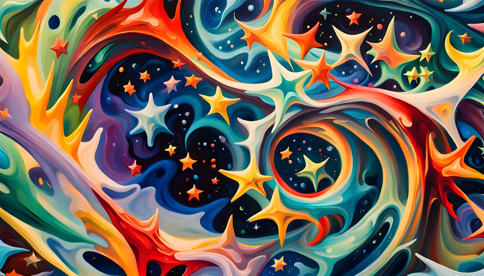 Iridescent Abstract Stars in Expressionist Impasto Style