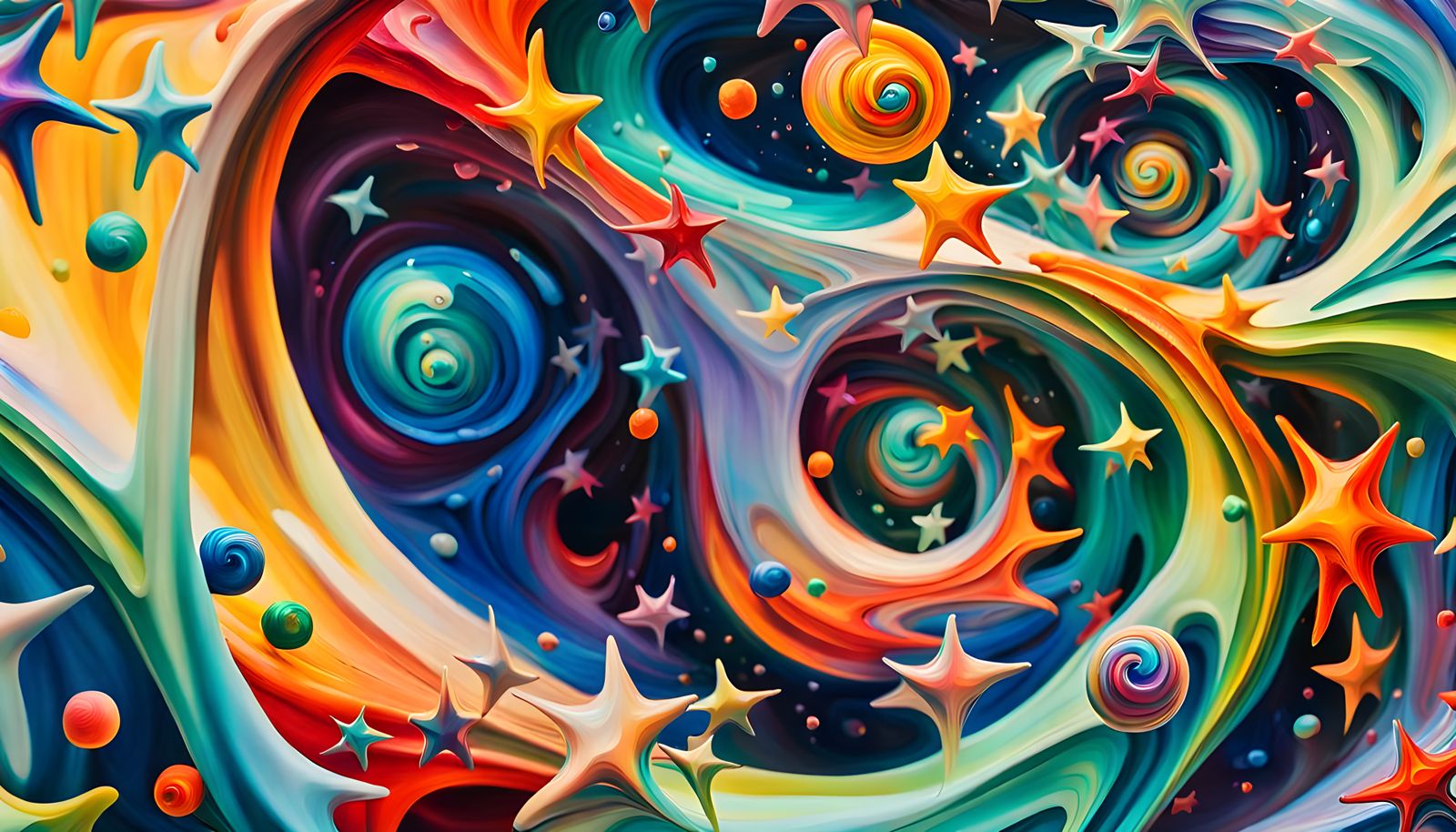 Iridescent Stars Forming from Magnetic Waves as Impasto Pain...