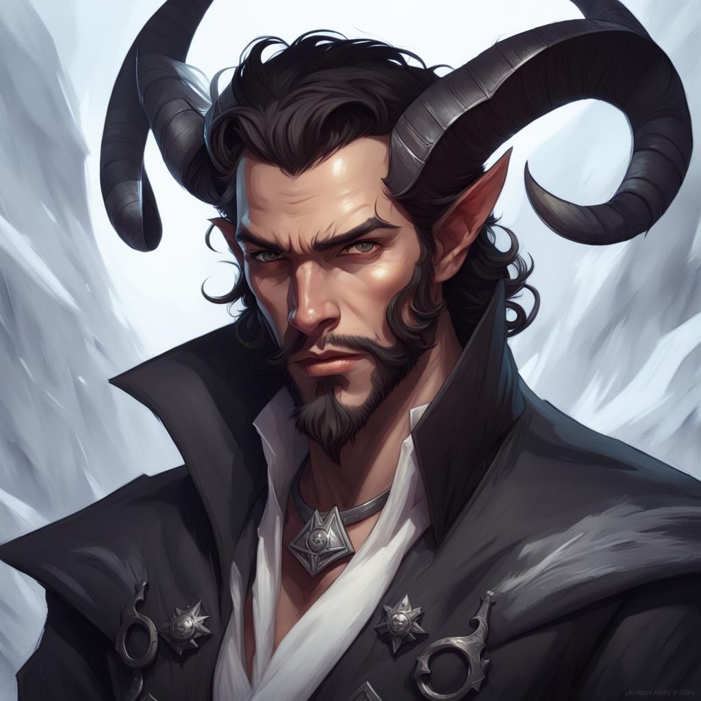 Icy Tiefling Portrait in Hyperdetailed Digital Art