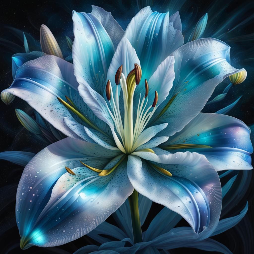 Icy Blue Lily in Cosmic Illustration