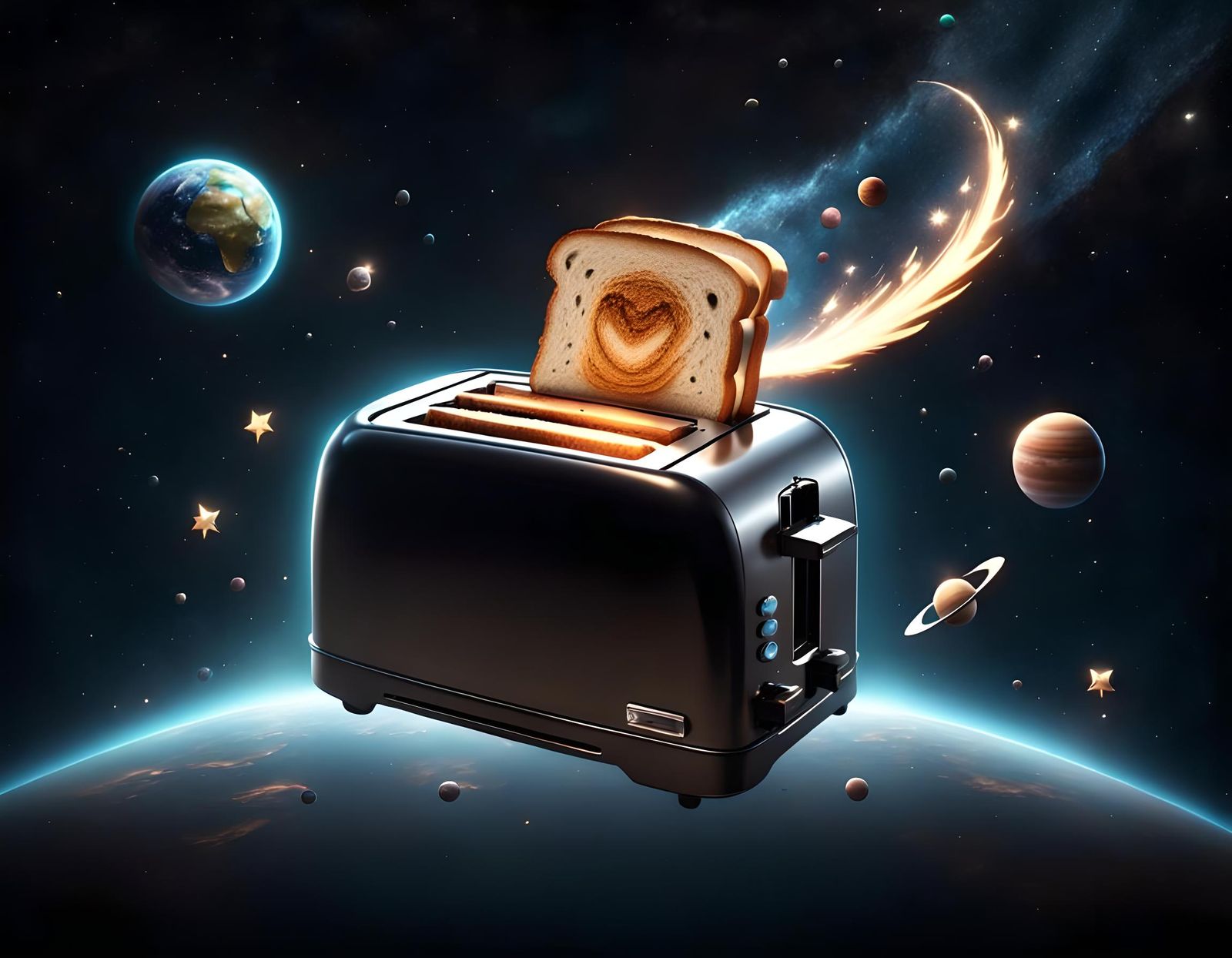 Toaster Flies Through Space: Detailed 3D Digital Art