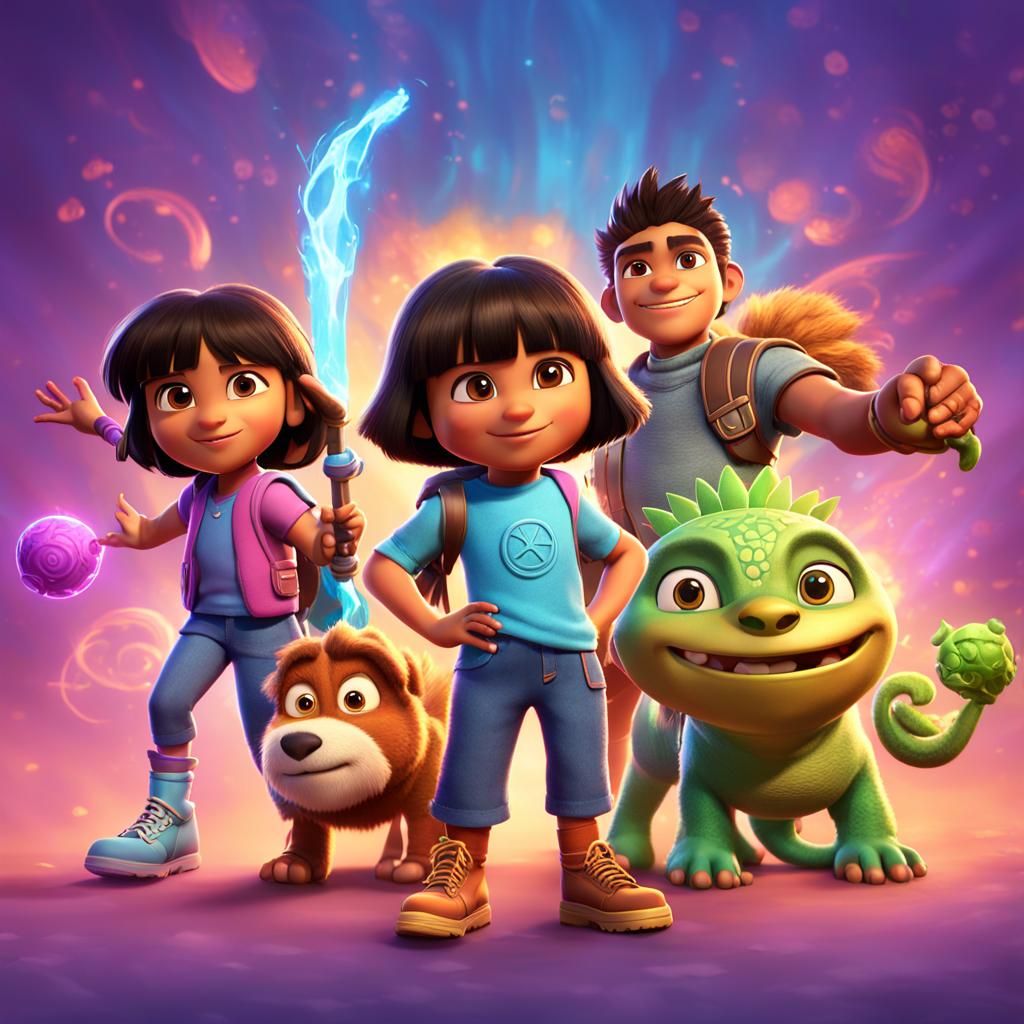 Dora and Friends as Elemental Heroes: 3D Digital Art