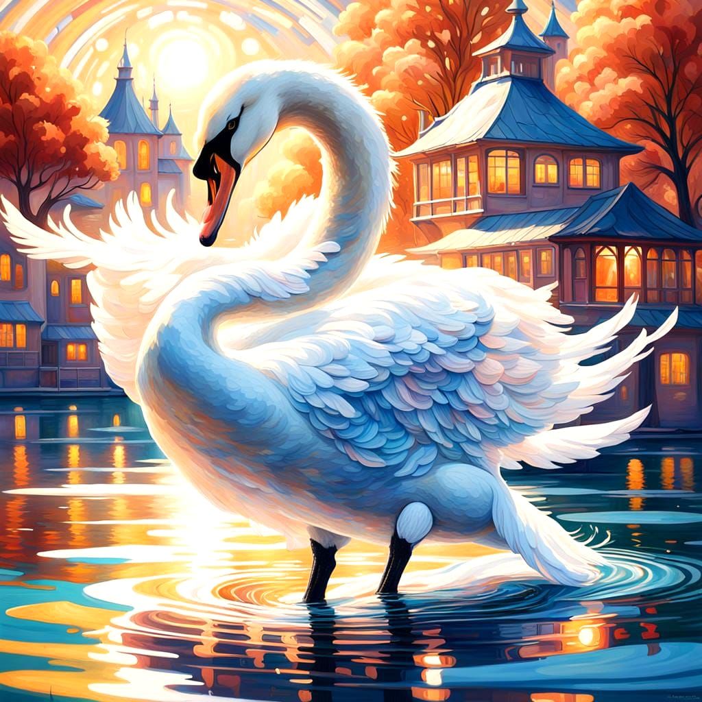 Majestic White Swan in a Sparkling Lake