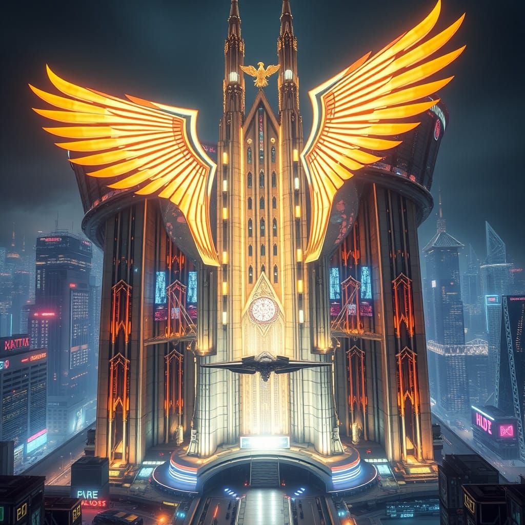 Surreal Futuristic Cathedral Spaceport Megastructure with Hy...