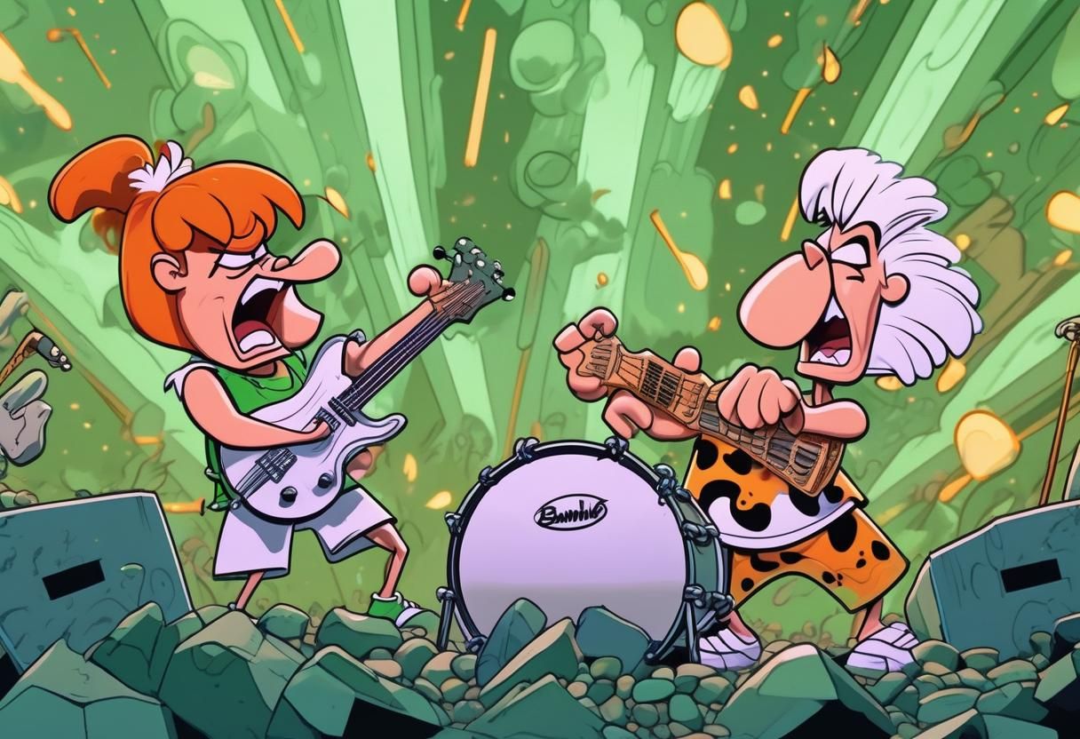 Pebbles and Bamm-Bamm Rock a Cartoon Metal Concert