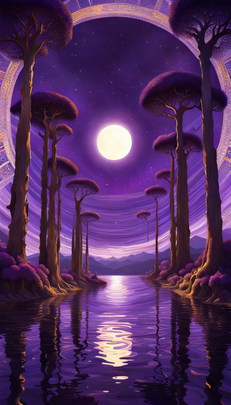 Purple Sun in Gustav Klimt Style