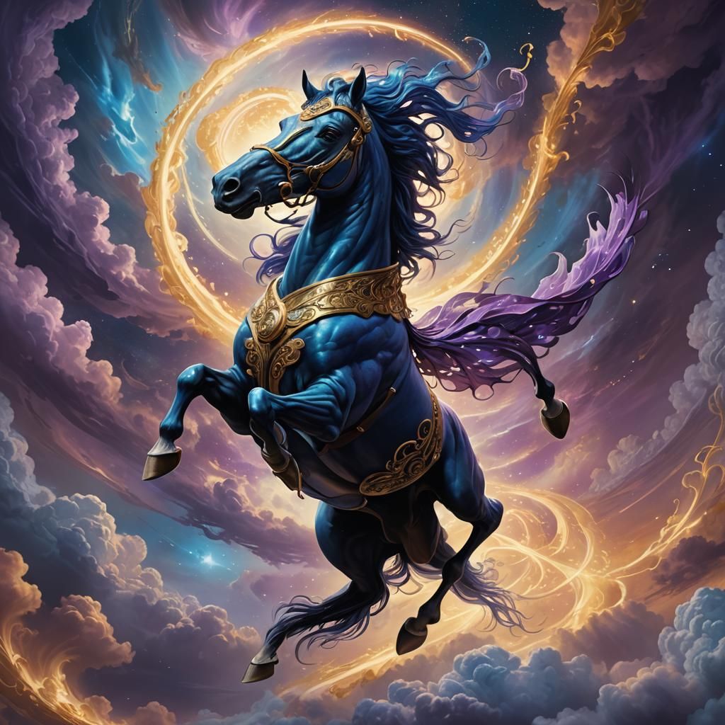 Majestic Flying Horse Soars Through Mystical Vortex