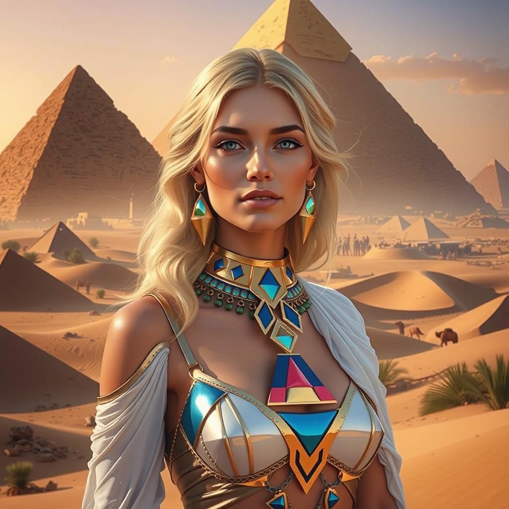 Desert Beauty at Dawn with Pyramid