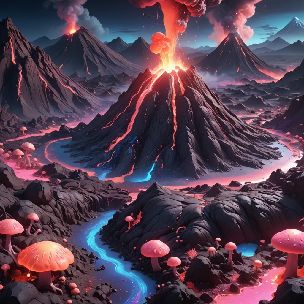Volcano Emerging from Yeast: 3D Anime Art