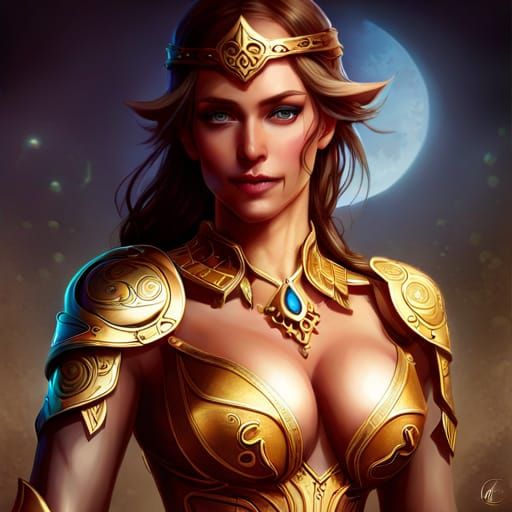 Beautiful Goddess in Gold and Blue Armor