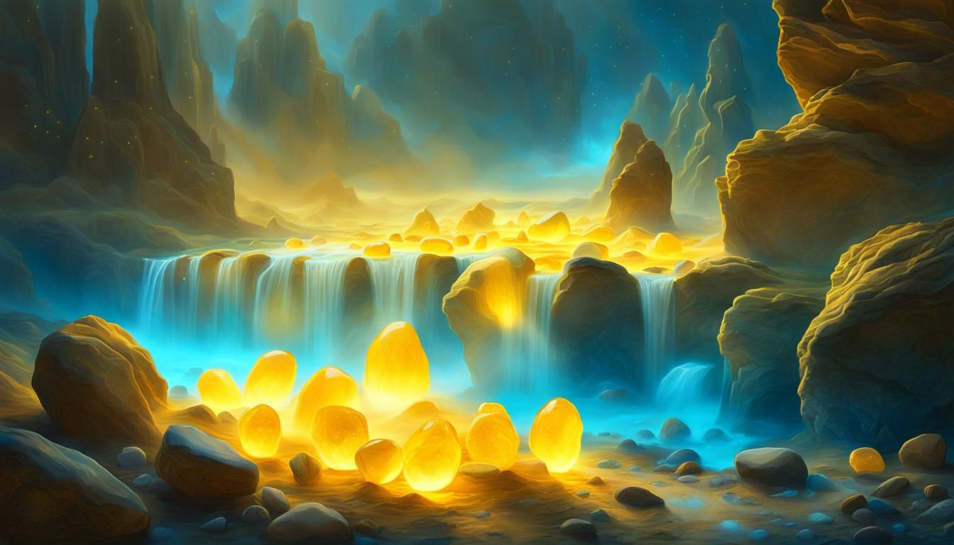 Glowing Dream Stones in Surreal Digital Landscape