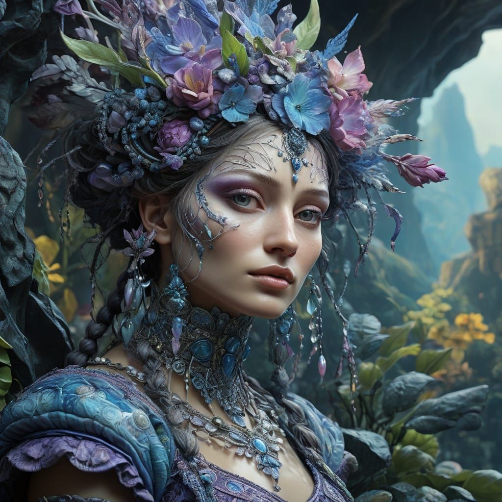 Ethereal Being of Glass and Stone in Mystical Setting