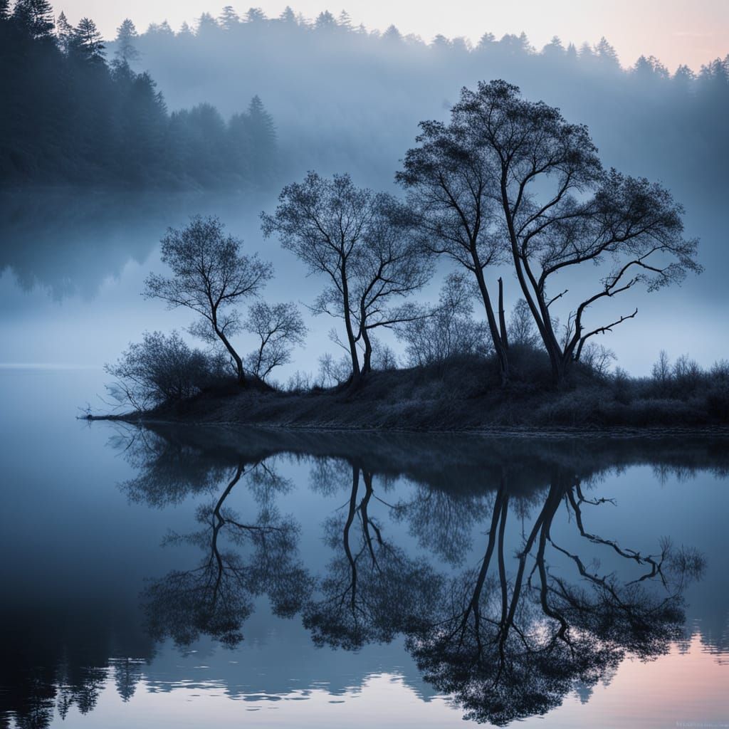 Soft Focus Morning on a Serene Lake Landscape