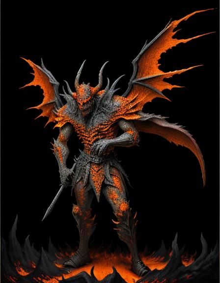 Fiery Demon in Underworld: Dark Fantasy Illustration