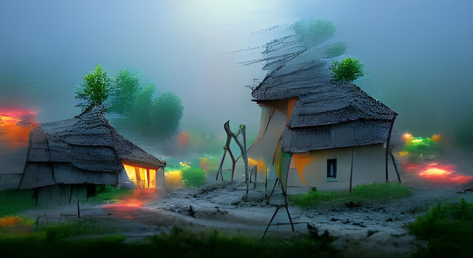 Prehistoric Village on a Misty Morning, Concept Art