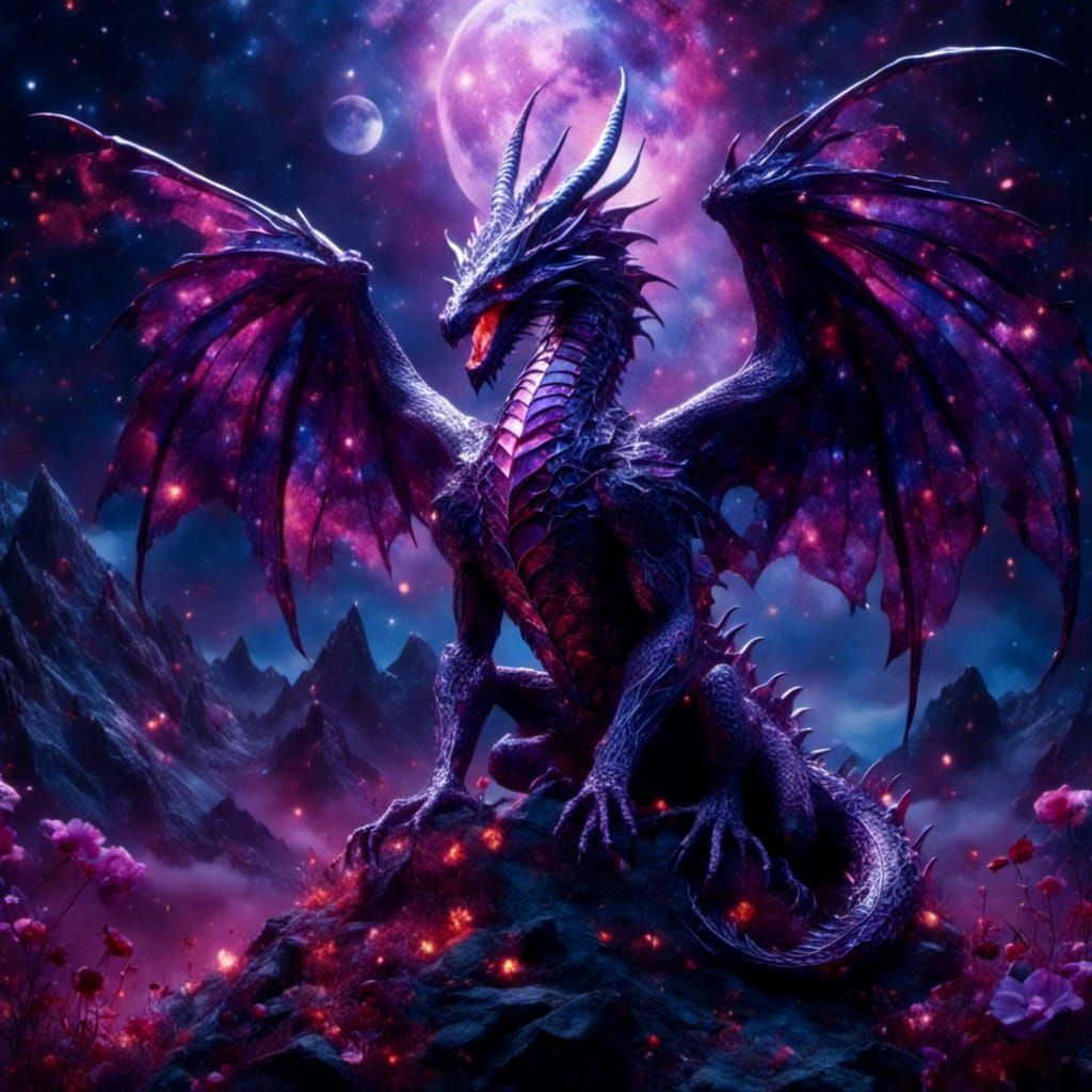Winged Ancient Purple Dragon in Full Body View