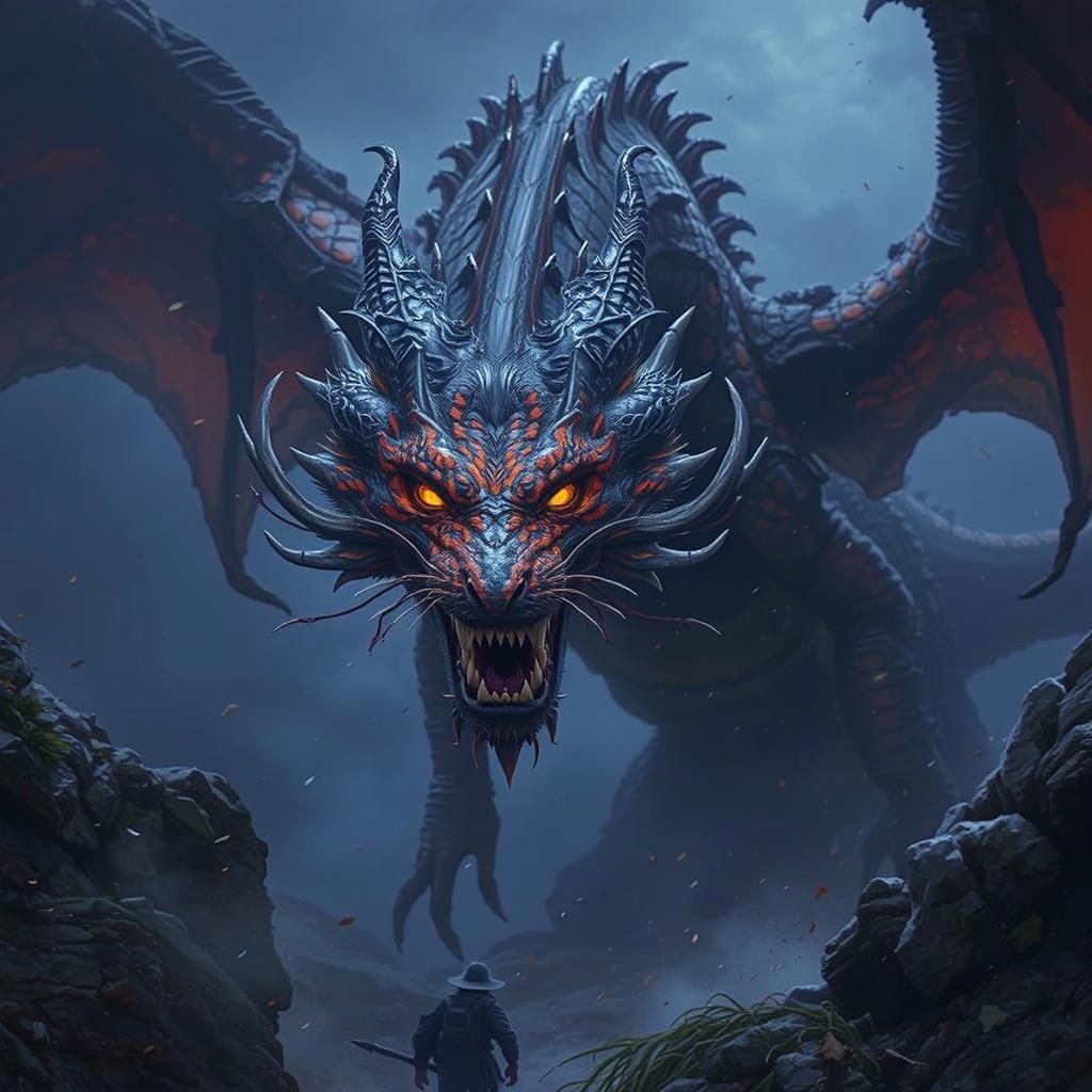 Majestic Tiger-Striped Dragon in Photorealistic Style