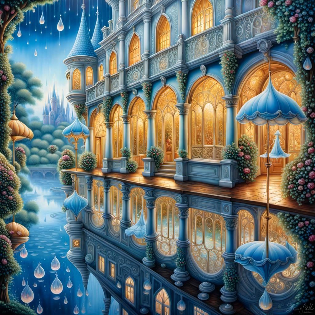 Cinderella Fairytale Reflected in Raindrops: Surreal Airbrus...
