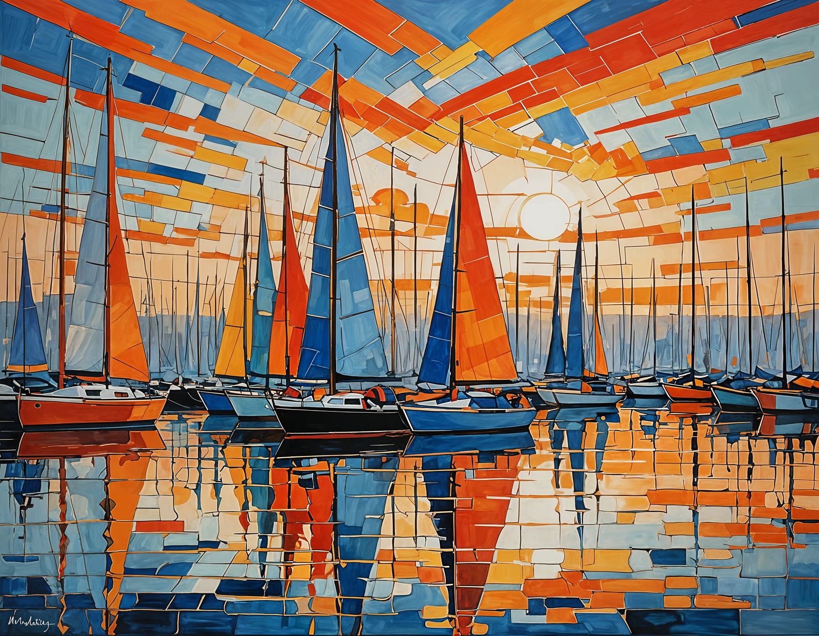 Marina with Boats in Mondrian Style