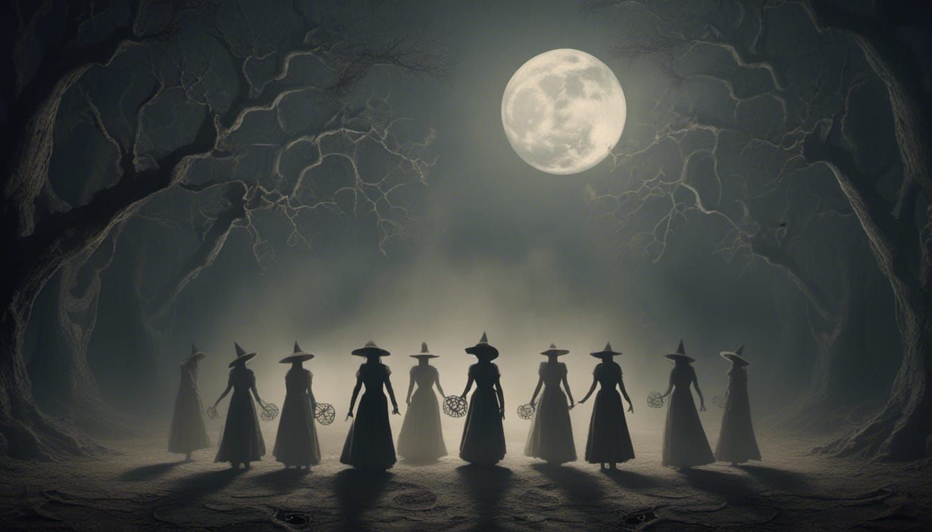 Witches Dance Under Moonlight in Gothic Style
