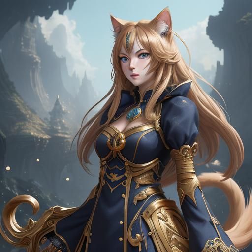 Anime Cat Girl in Gold and White