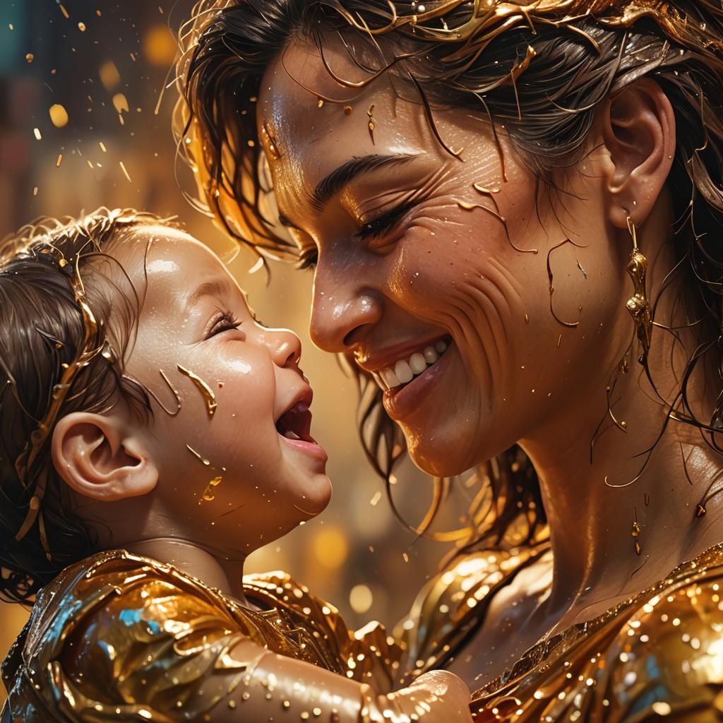Mother and Baby Sharing a Tender Moment in Splash Art