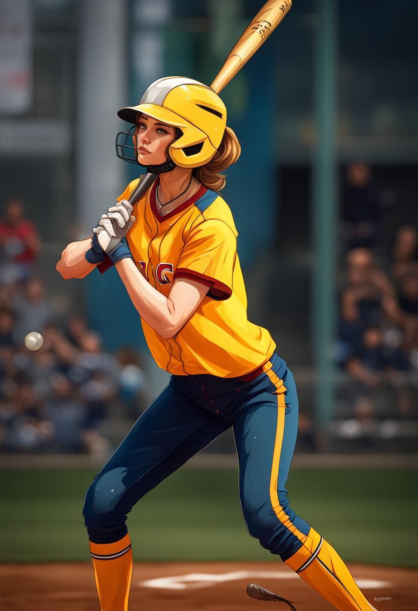 Teenage Softball Player Portrait in Graffiti Art Style