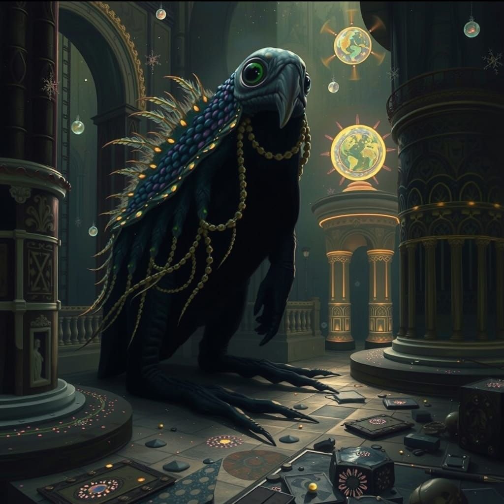 Iridescent Creatures in Mystical Biome, Abstract Expressioni...