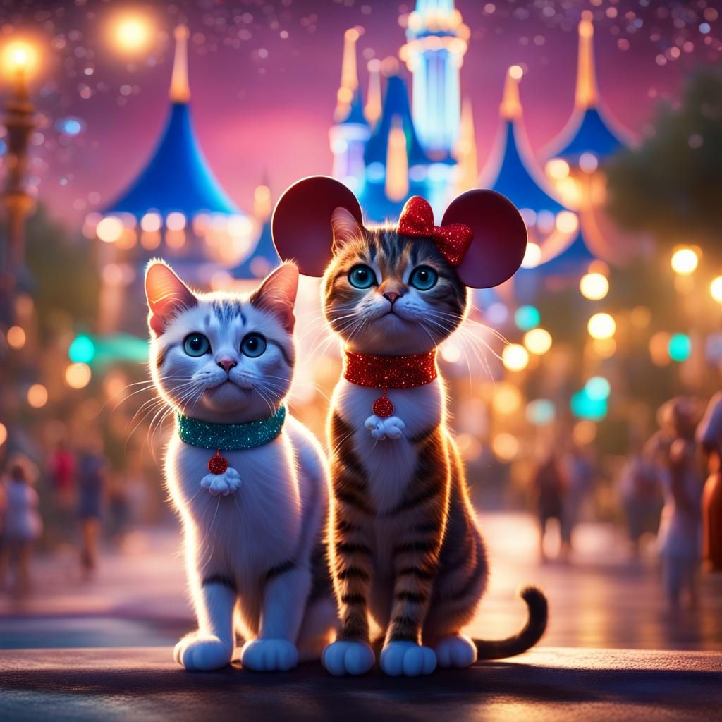 Cats Visit Disney World in Hyperrealistic Style