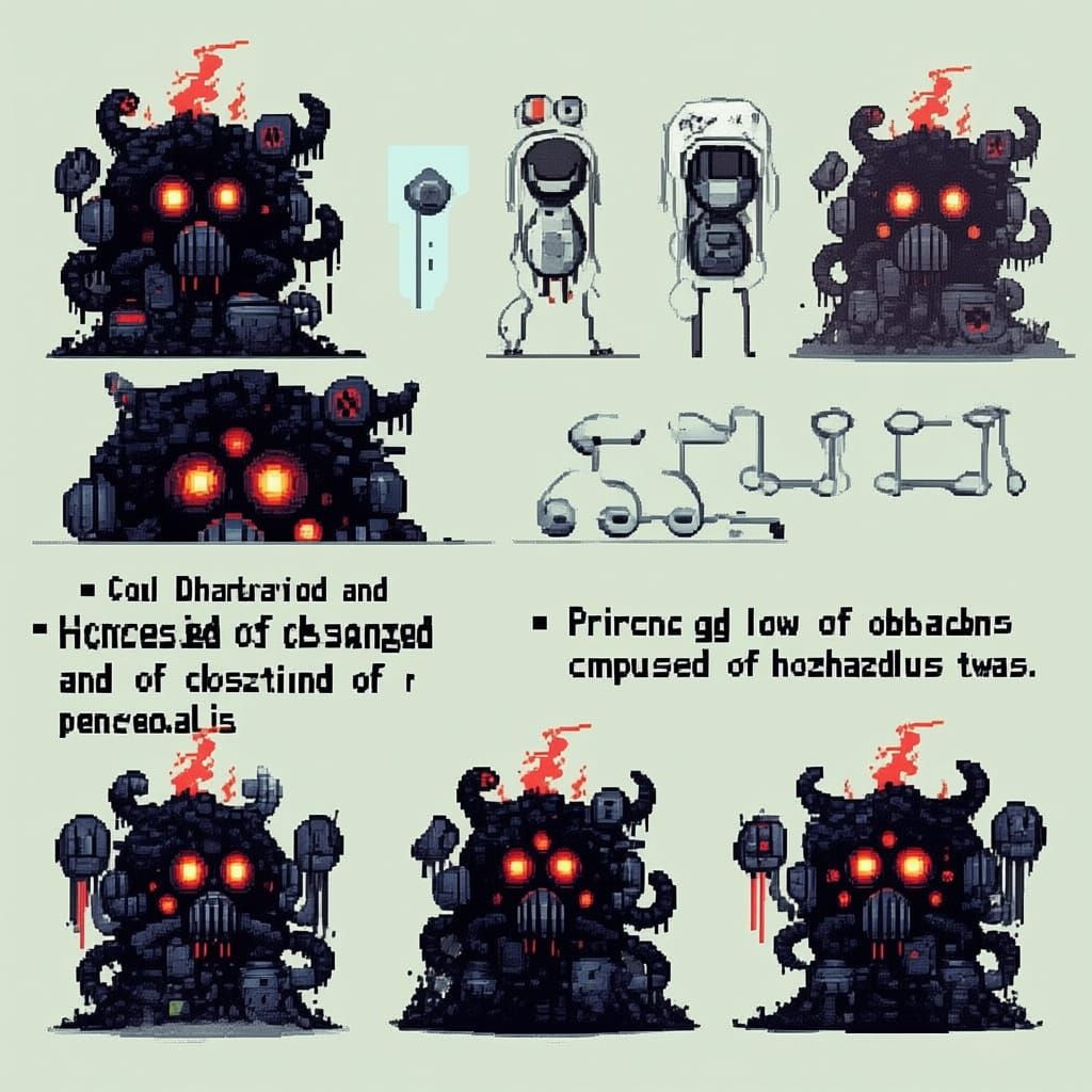 Pixel Art Sprite Sheet of Pollution Core Monster
